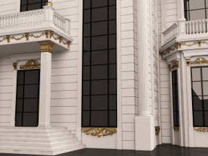 Classic Mansion Villa 01 White and Gold 3D Модель