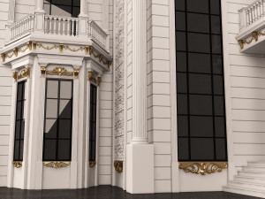 Classic Mansion Villa 01 White and Gold 3D Модель