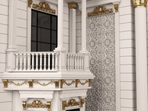 Classic Mansion Villa 01 White and Gold 3D Модель