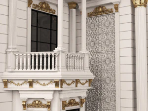 Classic Mansion Villa 01 White and Gold 3D Model