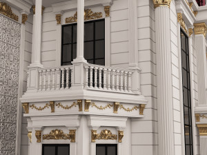 Classic Mansion Villa 01 White and Gold 3D Модель