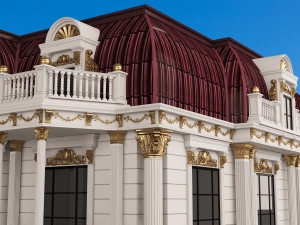 Classic Mansion Villa 01 White and Gold 3D Модель