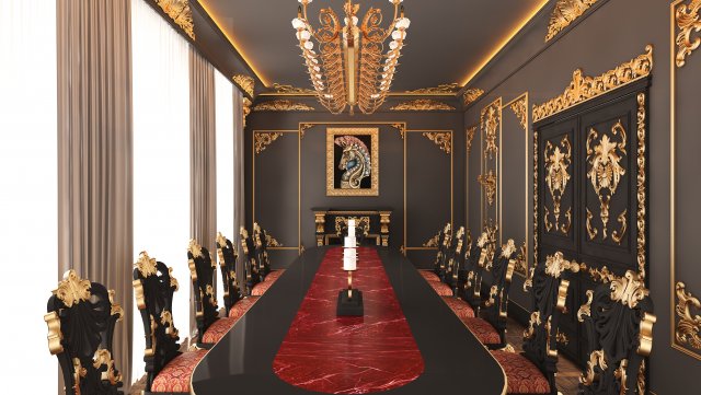 Classic Dinning Room 01 Black 3D Model .c4d .max .obj .3ds .fbx .stl .blend 