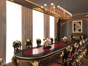 क्लासिक डाइनिंग रूम 01 ब्लैक 3D मॉडल