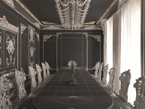 क्लासिक डाइनिंग रूम 01 ब्लैक 3D मॉडल