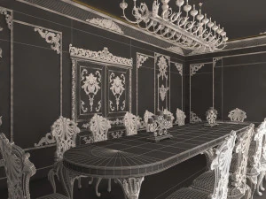 क्लासिक डाइनिंग रूम 01 ब्लैक 3D मॉडल