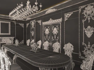 क्लासिक डाइनिंग रूम 01 ब्लैक 3D मॉडल