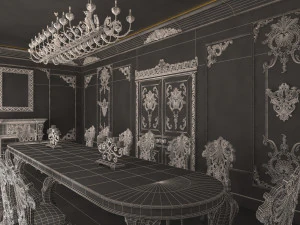 क्लासिक डाइनिंग रूम 01 ब्लैक 3D मॉडल