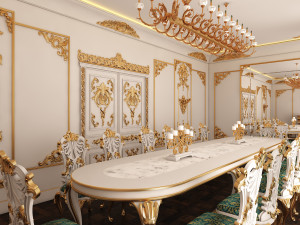 Classic Dinning Room 01 White and Gold 3Dモデル