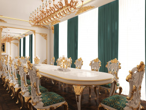 Classic Dinning Room 01 White and Gold 3Dモデル