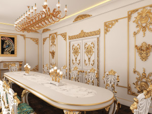 Classic Dinning Room 01 White and Gold 3Dモデル