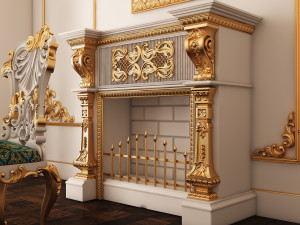 Classic Dinning Room 01 White and Gold 3Dモデル