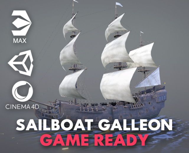 3d sailboat galleon model Modèle 3D .c4d .max .obj .3ds .fbx .stl .blend 