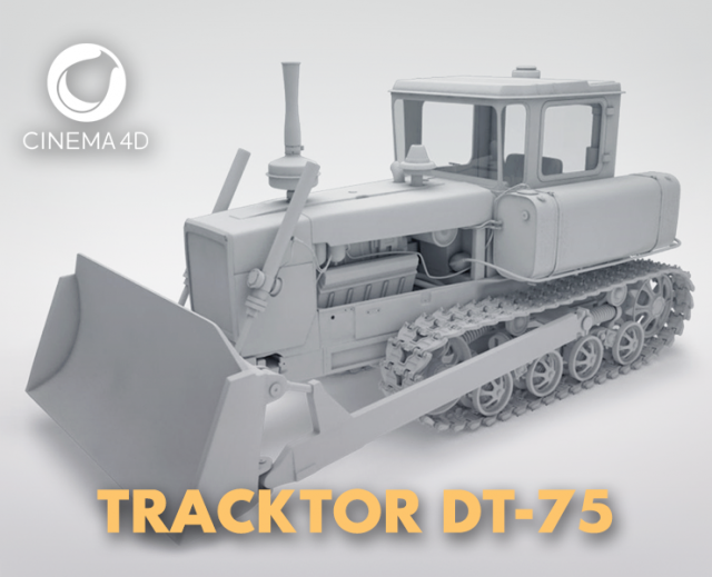 3d dt-75 - soviet ttractor - buldozer 3D Model .c4d .max .obj .3ds .fbx .stl .blend 