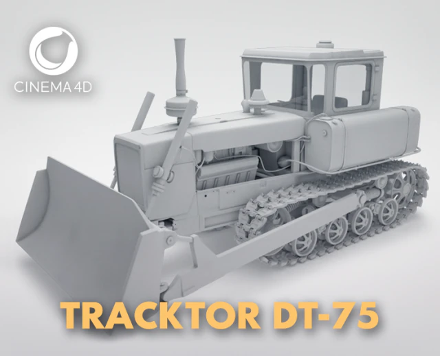 3d dt-75 - soviet ttractor - buldozer 3D Model .c4d .max .obj .3ds .fbx .stl .blend