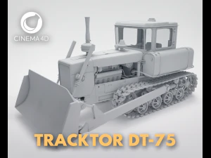 3d dt75 - radziecki traktor - spychacz Model 3D