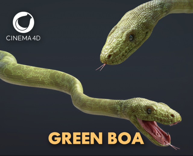 3d green boa model Modelo 3D .c4d .max .obj .3ds .fbx .stl .blend 