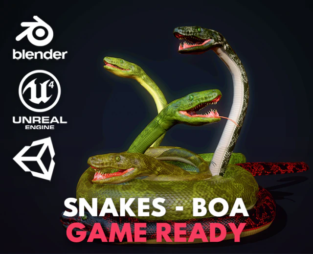 snakes boa - game ready 3D Model .c4d .max .obj .3ds .fbx .stl .blend
