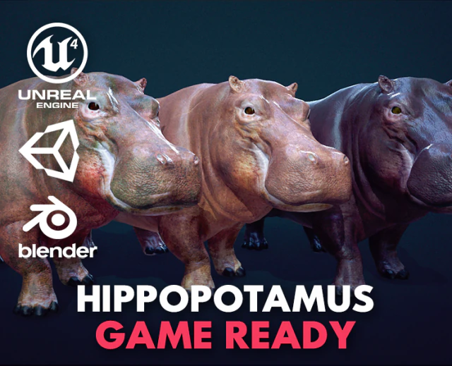 hippopotamus - game ready 3D Model .c4d .max .obj .3ds .fbx .stl .blend 