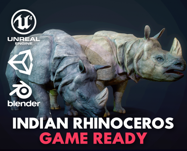 indian rhinoceros - game ready 3D-Modell .c4d .max .obj .3ds .fbx .stl .blend 