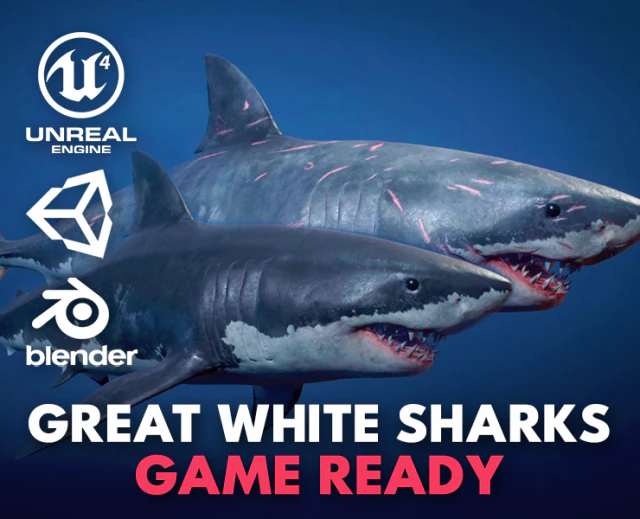 great white sharks - game ready 3D Model .c4d .max .obj .3ds .fbx .stl .blend
