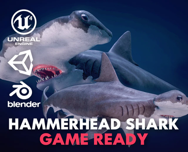 シュモクザメ 3Dモデル .c4d .max .obj .3ds .fbx .stl .blend 