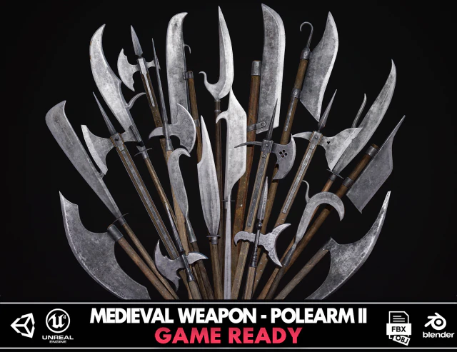 Medieval Weapon - Polearms II 3D Model .c4d .max .obj .3ds .fbx .stl .blend 