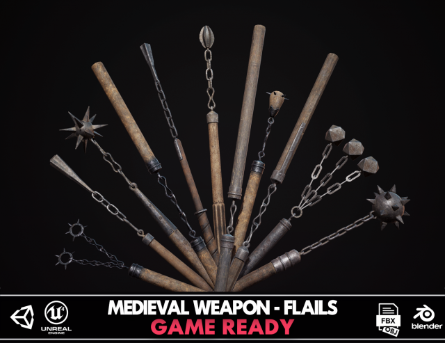 Medieval Weapon - Flails 3D Model .c4d .max .obj .3ds .fbx .stl .blend 