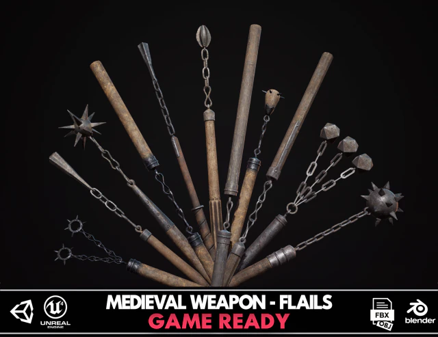 Medieval Weapon - Flails 3D Model .c4d .max .obj .3ds .fbx .stl .blend 