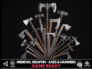 Medieval Weapon - Axes and Hammers 3D Model