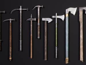 Medieval Weapon - Axes and Hammers Model 3D