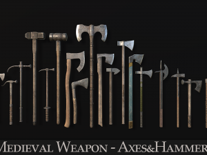 Medieval Weapon - Axes and Hammers Model 3D