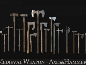 Medieval Weapon - Axes and Hammers 3D Model