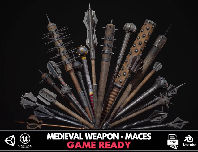 Medieval Weapon - Maces 3D Model .c4d .max .obj .3ds .fbx .stl .blend 