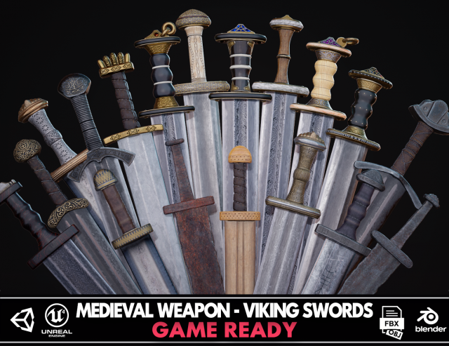 Medieval Weapon - Viking Swords Modelo 3D .c4d .max .obj .3ds .fbx .stl .blend 