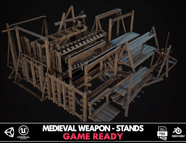 Medieval Weapon - Stands 3D Model .c4d .max .obj .3ds .fbx .stl .blend 