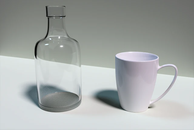 cup and glass bottle 3D Model .c4d .max .obj .3ds .fbx .stl .blend