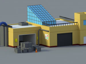 low poly cartoon factory 1 3D Model