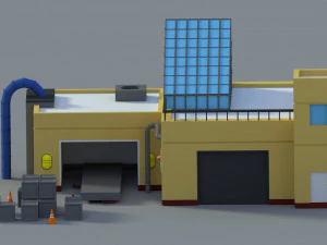 low poly cartoon factory 1 3D Model