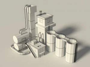 low poly cartoon factory 3 3D Model