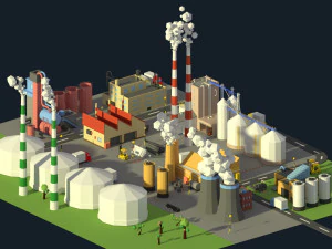 low poly industrial complex pack 3D Model