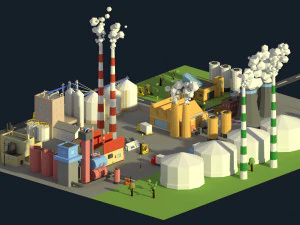 low poly industrial complex pack 3D Model