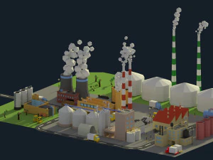 low poly industrial complex pack 3D Model