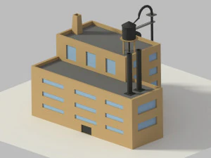 Низкополигональный мультфильм нефтеперерабатывающий завод 3D Модель
