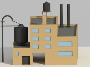 low poly cartoon refinery 3D Model