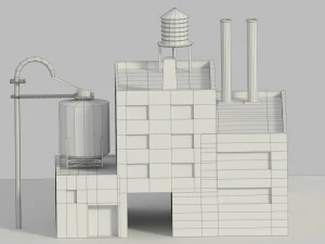 low poly cartoon refinery 3D Model