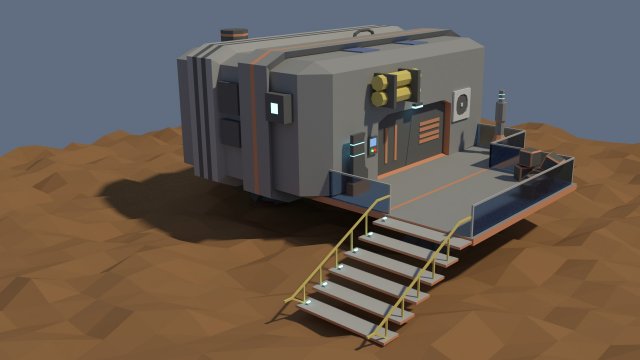 low poly cartoony sci fi building Modelo 3D .c4d .max .obj .3ds .fbx .stl .blend 