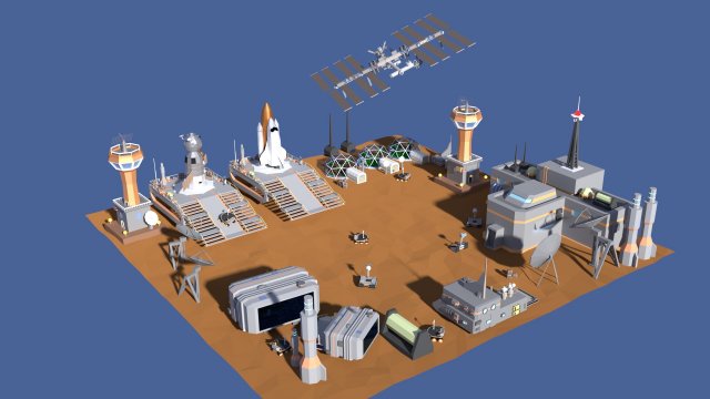 low poly cartoony space colony pack 3D Model .c4d .max .obj .3ds .fbx .stl .blend 