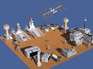 low poly cartoony space colony pack Modelo 3D