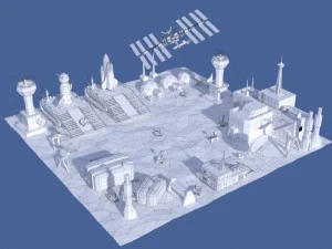 low poly cartoony space colony pack 3D Model